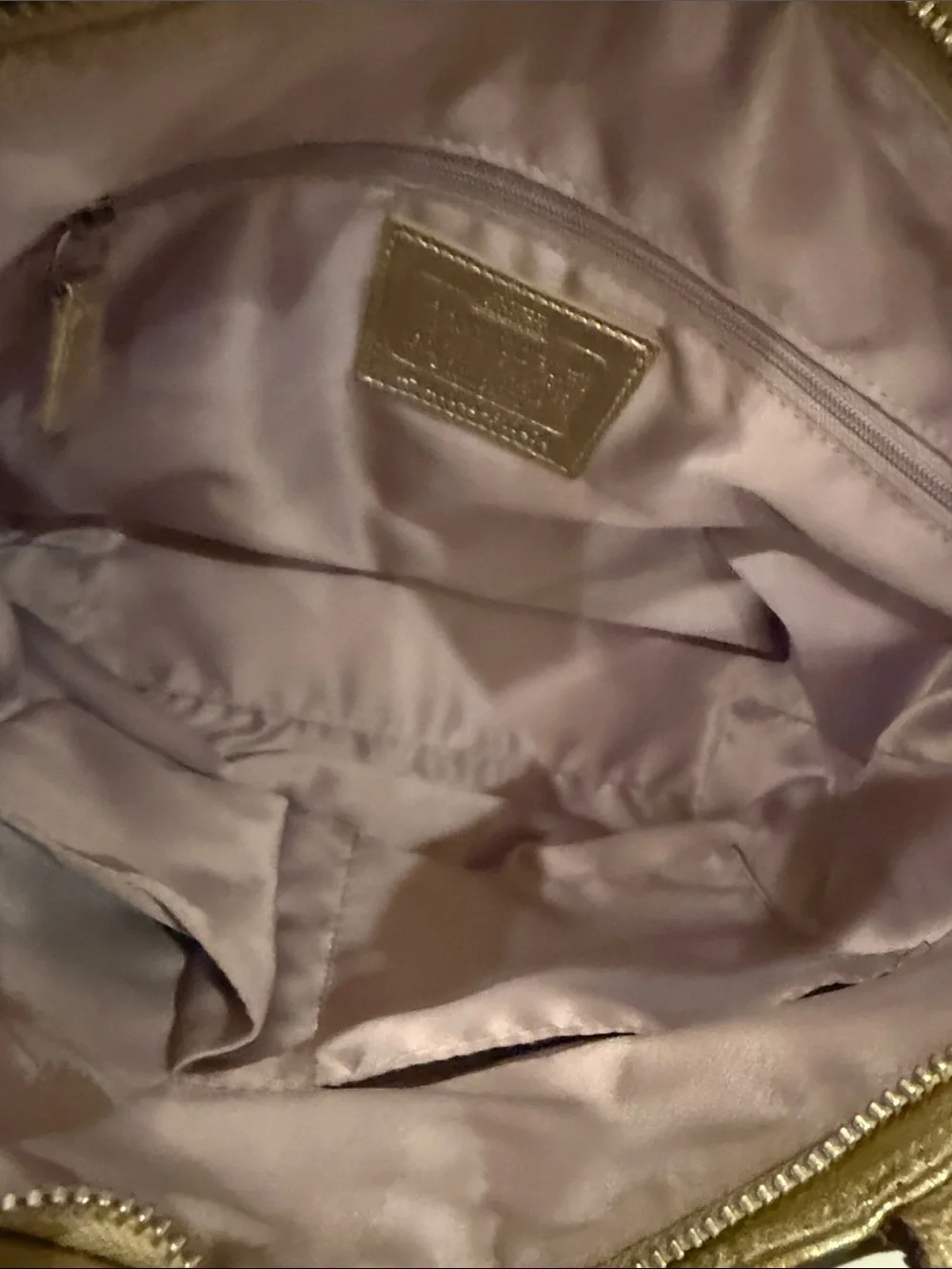 Coach Gray & Light Purple Plaid Signature Shoulder with Gold Leather Trim
